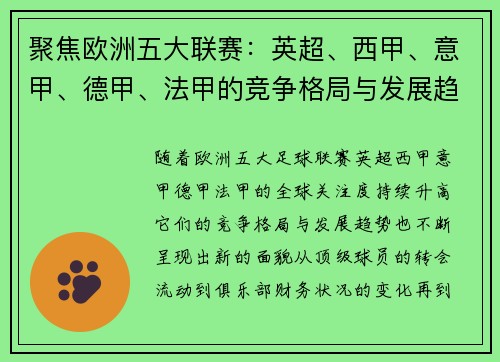 聚焦欧洲五大联赛：英超、西甲、意甲、德甲、法甲的竞争格局与发展趋势