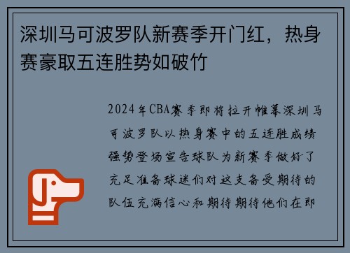 深圳马可波罗队新赛季开门红，热身赛豪取五连胜势如破竹