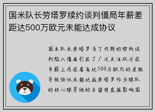 国米队长劳塔罗续约谈判僵局年薪差距达500万欧元未能达成协议